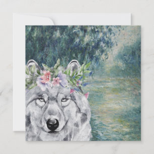 Monet Morning Seine and Grey Wolf Greeting Card