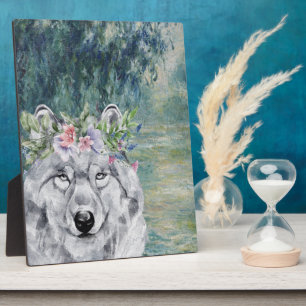 Monet Morning Seine and Grey Wolf Plaque