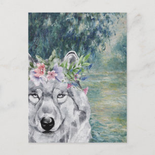 Monet Morning Seine and Grey Wolf Postcard