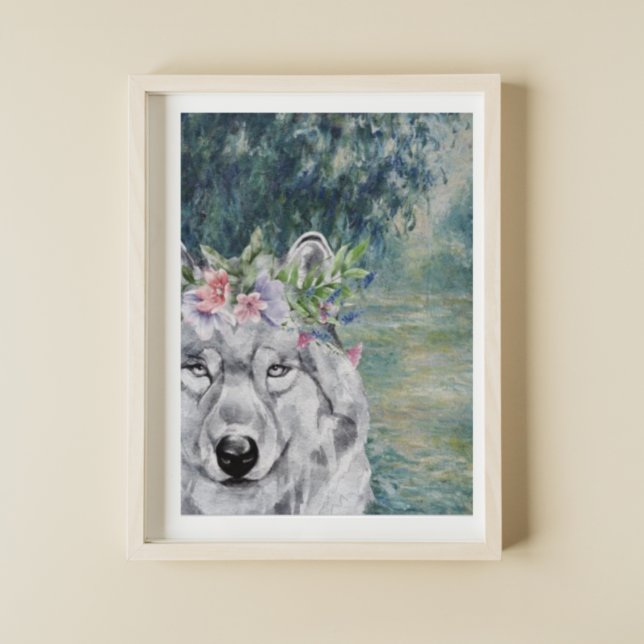 Monet Morning Seine and Grey Wolf Poster (Creator Uploaded)