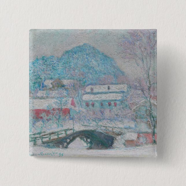 Monet - Norway, Sandviken Village in the Snow 15 Cm Square Badge (Front)