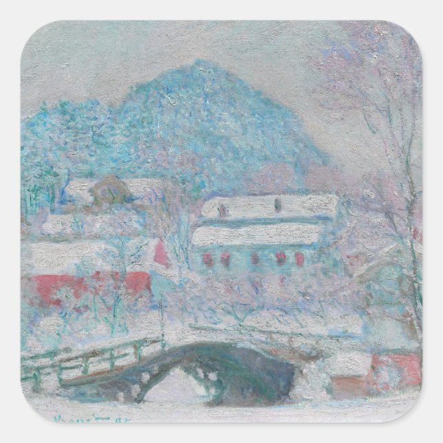 Monet - Norway, Sandviken Village in the Snow Square Sticker (Front)