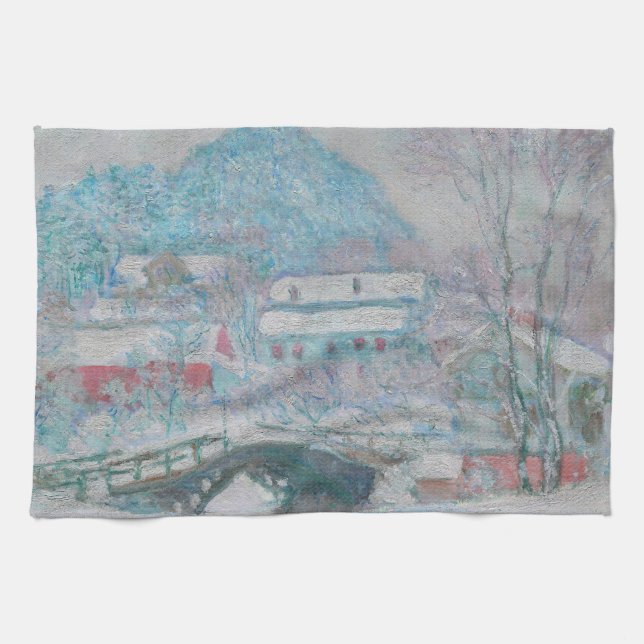 Monet - Norway, Sandviken Village in the Snow Tea Towel (Horizontal)