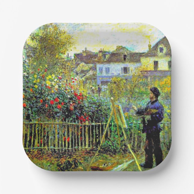 Monet Painting in his Garden at Argenteuil Paper Plate (Front)