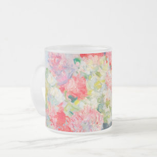Monet Peonies Frosted Glass Coffee Mug