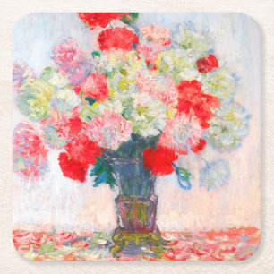 Monet Peonies Square Paper Coaster