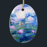 Monet Pink Water Lilies  Ceramic Tree Decoration<br><div class="desc">A Monet pink water lilies ceramic ornament featuring beautiful pink water lilies floating in a calm blue pond with lily pads. A great Monet gift for fans of impressionism and French art. Serene nature impressionism with lovely flowers and scenic pond landscape.</div>