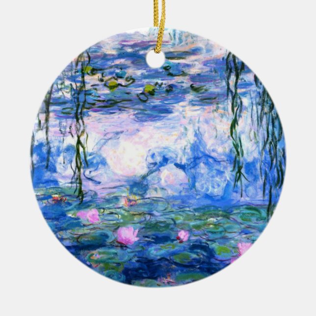 Monet Pink Water Lilies  Ceramic Tree Decoration (Front)