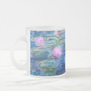 Monet Pink Water Lilies Frosted Glass Coffee Mug