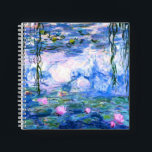 Monet Pink Water Lilies  Notebook<br><div class="desc">A Monet pink water lilies notebook featuring beautiful pink water lilies floating in a calm blue pond with lily pads. A great Monet gift for fans of impressionism and French art. Serene nature impressionism with lovely flowers and scenic pond landscape.</div>