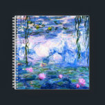 Monet Pink Water Lilies  Notebook<br><div class="desc">A Monet pink water lilies notebook featuring beautiful pink water lilies floating in a calm blue pond with lily pads. A great Monet gift for fans of impressionism and French art. Serene nature impressionism with lovely flowers and scenic pond landscape.</div>
