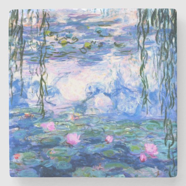 Monet Pink Water Lilies  Stone Coaster (Front)