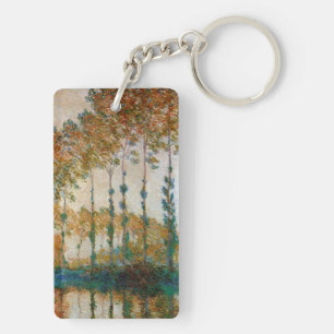 Monet - Poplars on Banks of River Epte in Autumn Key Ring