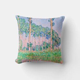 Monet - Poplars, Pink Effect Cushion