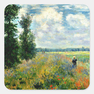 Monet - Poppy Field, Argenteuil, Square Sticker