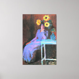 Monet - Portrait of Suzanne Hoschede, Sunflowers Canvas Print