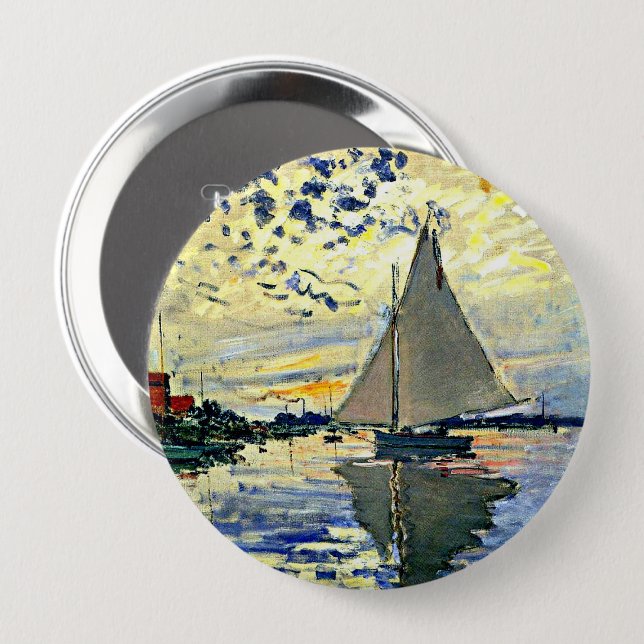 Monet - Sailboat at le Petit Gennevilliers 10 Cm Round Badge (Front & Back)