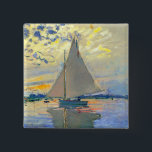 Monet Sailboat at Le Petit-Gennevilliers 15 Cm Square Badge<br><div class="desc">Button featuring Claude Monet’s oil painting Sailboat at Le Petit-Gennevilliers (1874). A serene sailboat sails the waters in Paris,  France. Perfect for lovers of Impressionism and French art collectors!</div>