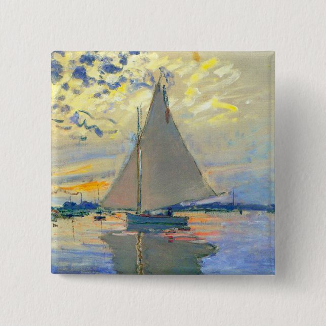 Monet Sailboat at Le Petit-Gennevilliers 15 Cm Square Badge (Front)