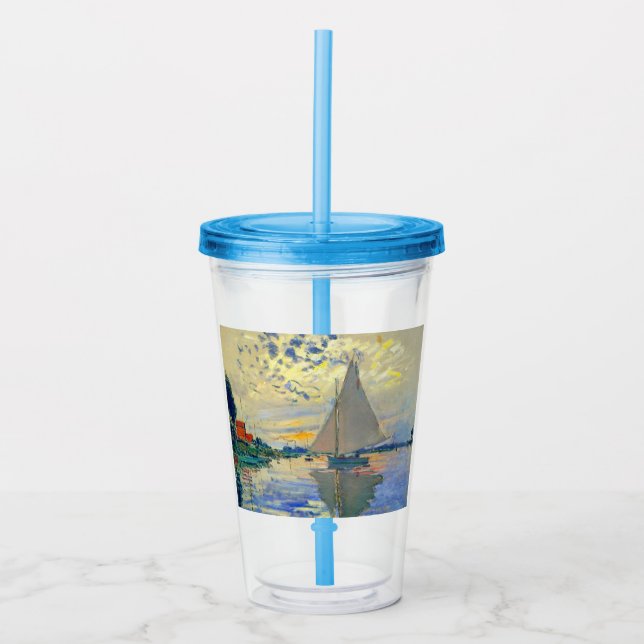 Monet Sailboat at Le Petit-Gennevilliers Acrylic Tumbler (Front)