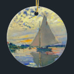 Monet Sailboat at Le Petit-Gennevilliers Ceramic Tree Decoration<br><div class="desc">Ornament featuring Claude Monet’s oil painting Sailboat at Le Petit-Gennevilliers (1874). A serene sailboat sails the waters in Paris,  France. Perfect for lovers of Impressionism and French art collectors!</div>