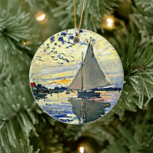 Monet - Sailboat at le Petit Gennevilliers Ceramic Tree Decoration (Tree)