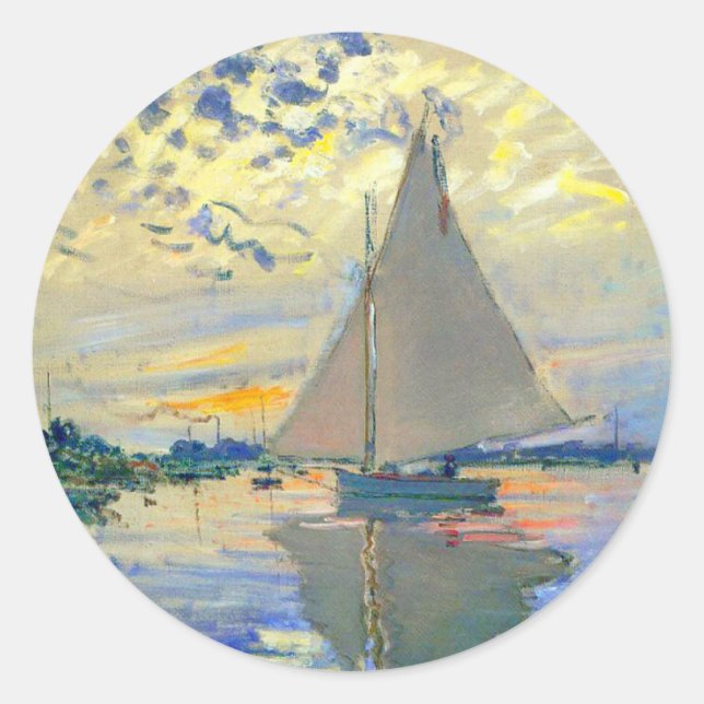 Monet Sailboat at Le Petit-Gennevilliers Classic Round Sticker (Front)