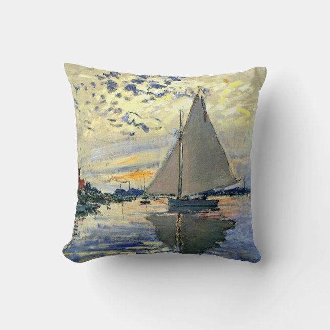 Monet - Sailboat at Le Petit-Gennevilliers Cushion (Front)