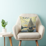 Monet, Sailboat at le Petit Gennevilliers, Cushion<br><div class="desc">Sailboat at le Petit Gennevilliers,  famous painting by French Impressionist artist Claude Monet</div>