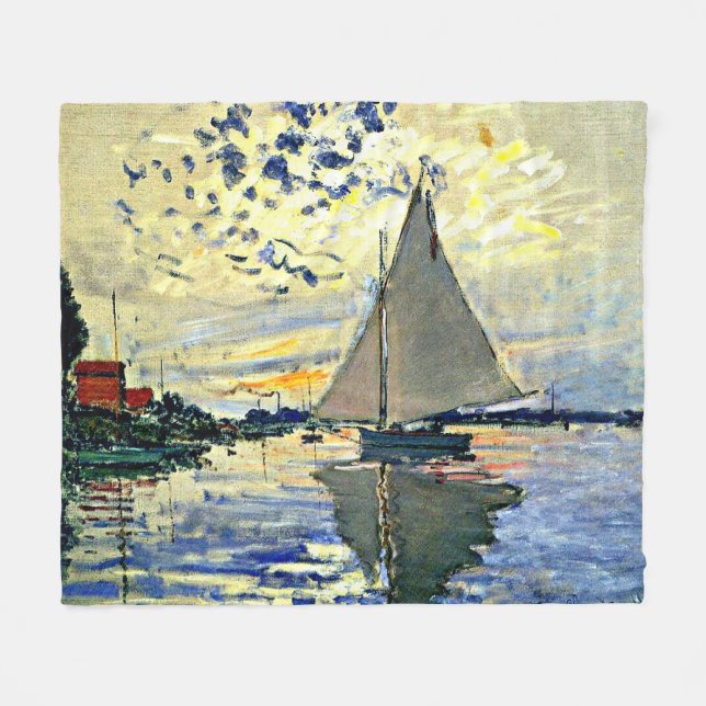 Monet - Sailboat at le Petit Gennevilliers Fleece Blanket (Front (Horizontal))