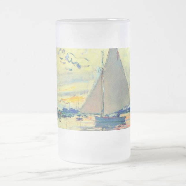 Monet Sailboat at Le Petit-Gennevilliers Frosted Glass Beer Mug (Center)
