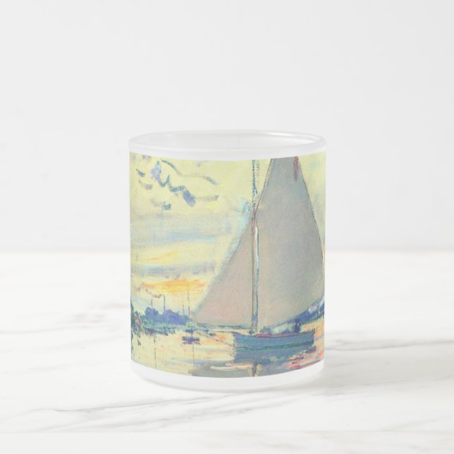 Monet Sailboat at Le Petit-Gennevilliers Frosted Glass Coffee Mug (Center)