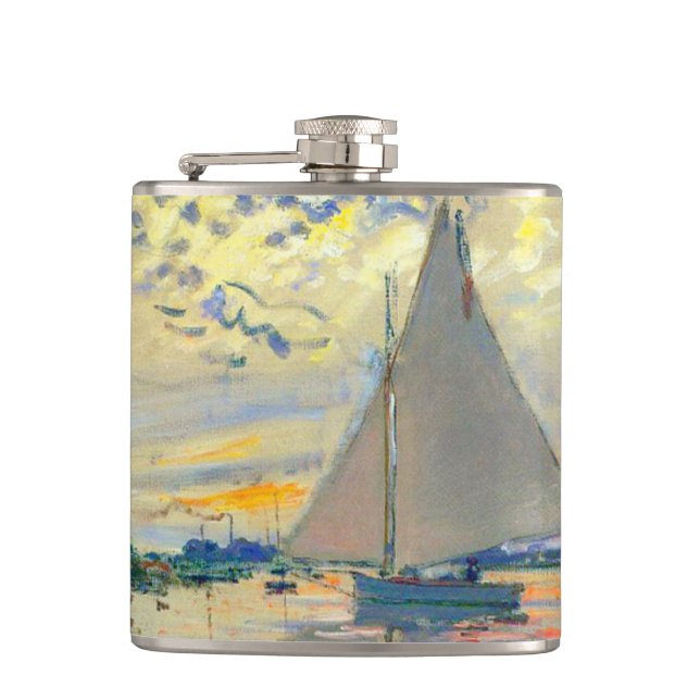 Monet Sailboat at Le Petit-Gennevilliers Hip Flask (Front)