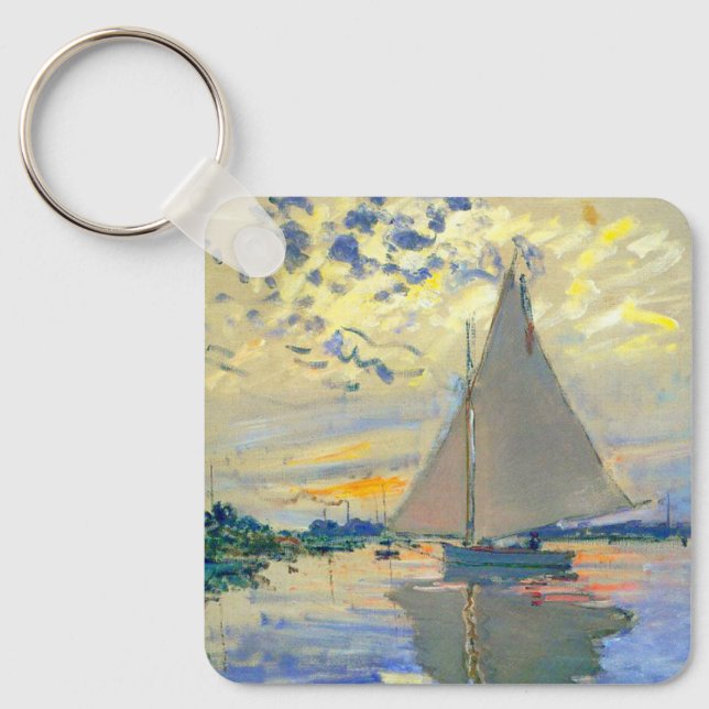 Monet Sailboat at Le Petit-Gennevilliers Key Ring (Front)