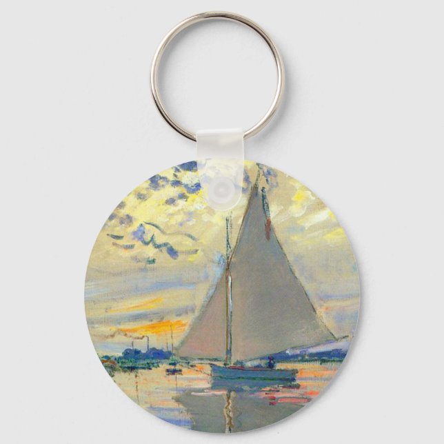 Monet Sailboat at Le Petit-Gennevilliers Key Ring (Front)