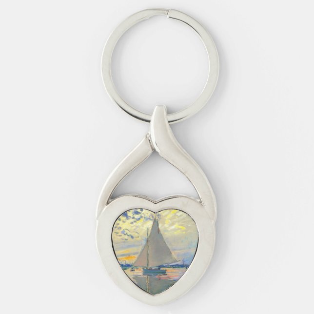 Monet Sailboat at Le Petit-Gennevilliers Key Ring (Front)