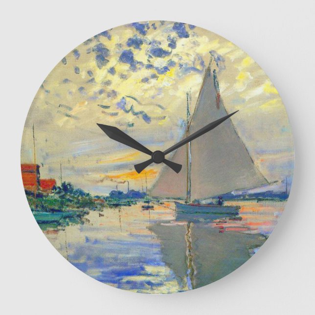 Monet Sailboat at Le Petit-Gennevilliers Large Clock (Front)
