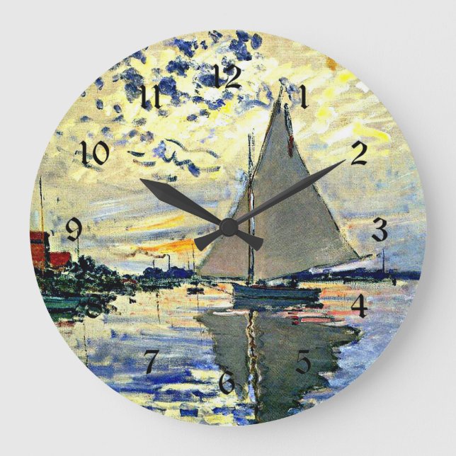 Monet - Sailboat at le Petit Gennevilliers Large Clock (Front)