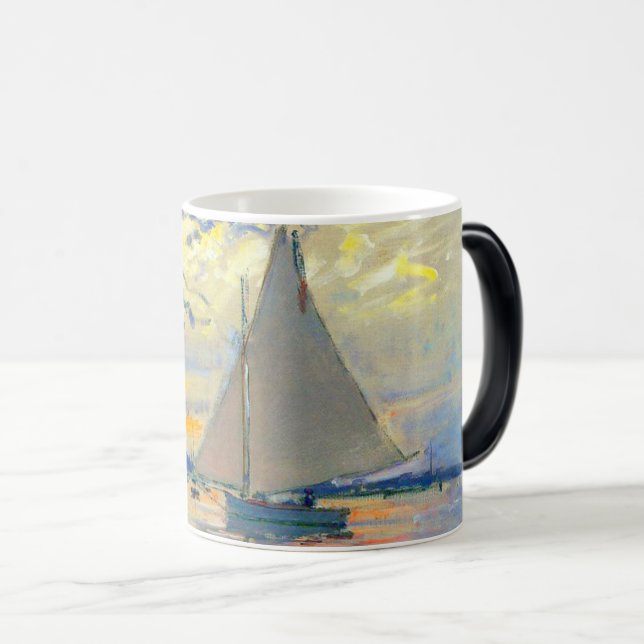 Monet Sailboat at Le Petit-Gennevilliers Magic Mug (Front Right)