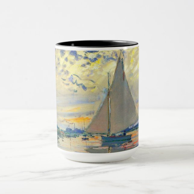 Monet Sailboat at Le Petit-Gennevilliers Mug (Center)