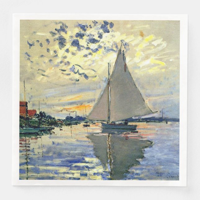 Monet - Sailboat at Le Petit-Gennevilliers Napkin (Front)
