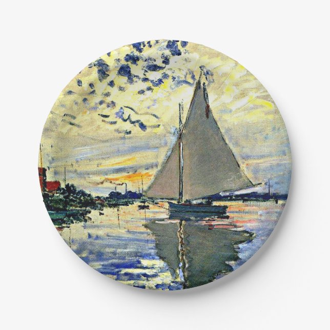 Monet - Sailboat at le Petit Gennevilliers, Paper Plate (Front)