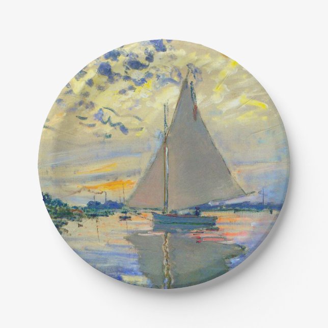 Monet Sailboat at Le Petit-Gennevilliers Paper Plate (Front)