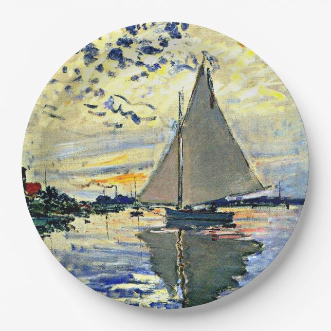 Monet - Sailboat at Le Petit-Gennevilliers Paper Plate (Front)