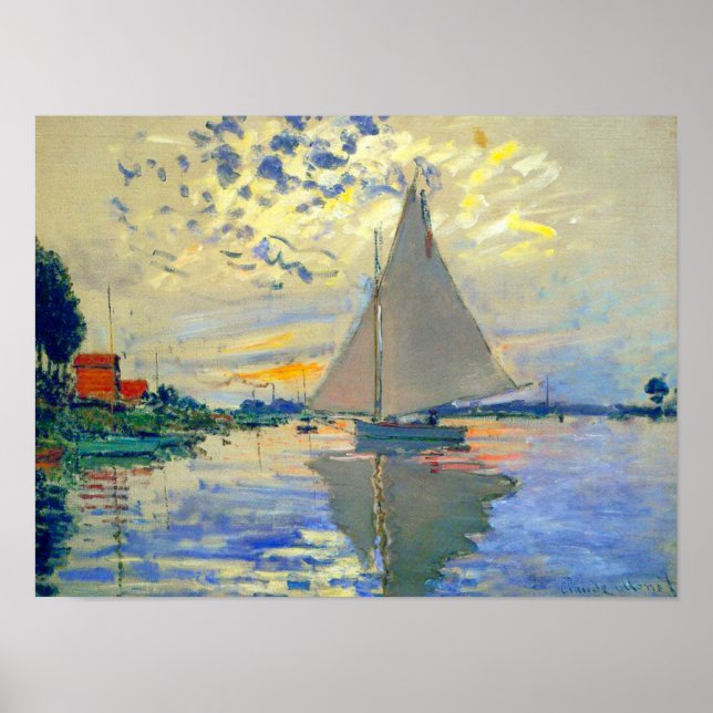 Monet Sailboat at Le Petit-Gennevilliers Poster (Front)