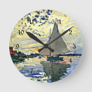 Monet - Sailboat at le Petit Gennevilliers Round Clock