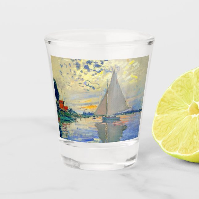 Monet Sailboat at Le Petit-Gennevilliers Shot Glass (Front)