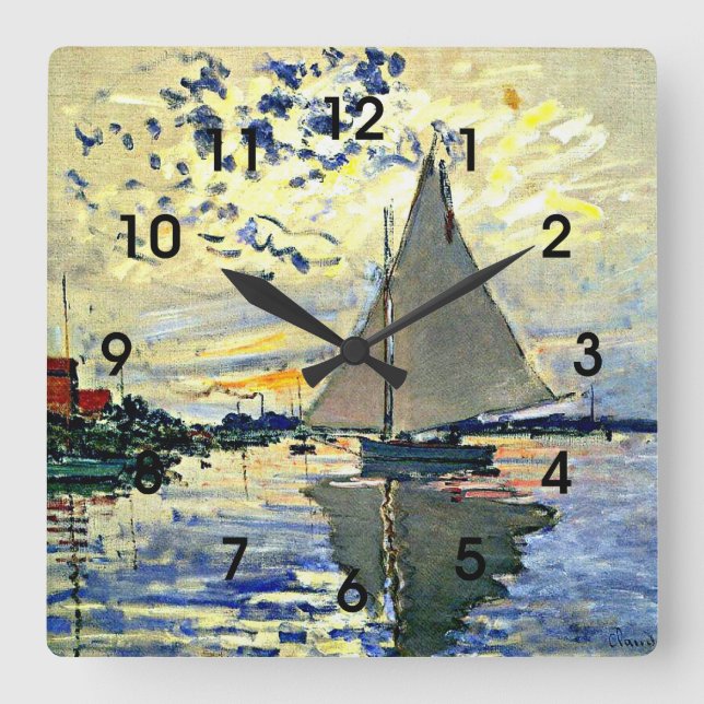 Monet - Sailboat at le Petit GENNEVILLIERS Square Wall Clock (Front)