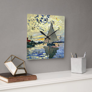 Monet - Sailboat at le Petit Gennevilliers Square Wall Clock