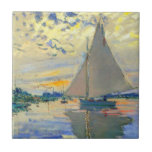 Monet Sailboat at Le Petit-Gennevilliers Tile<br><div class="desc">Tile featuring Claude Monet’s oil painting Sailboat at Le Petit-Gennevilliers (1874). A serene sailboat sails the waters in Paris,  France. Perfect for lovers of Impressionism and French art collectors!</div>